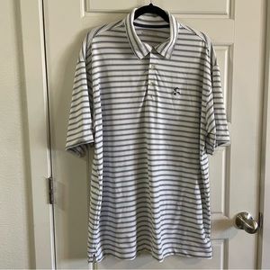 Nike Golf Performance Mens  Dri-Fit Polo Shirt White Striped Blue Swoosh Size XL